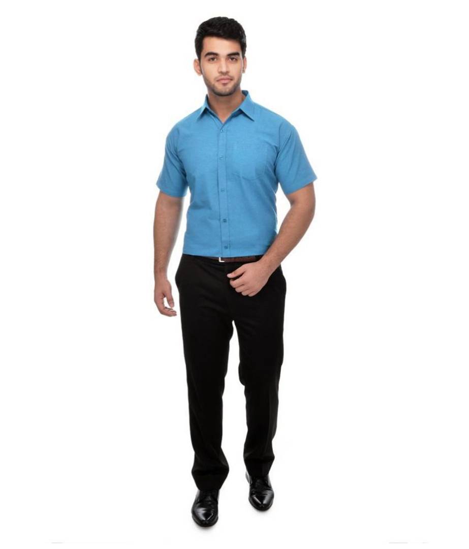 Men's Blue Khadi Cotton Solid Short Sleeves Regular Fit Casual Shirt